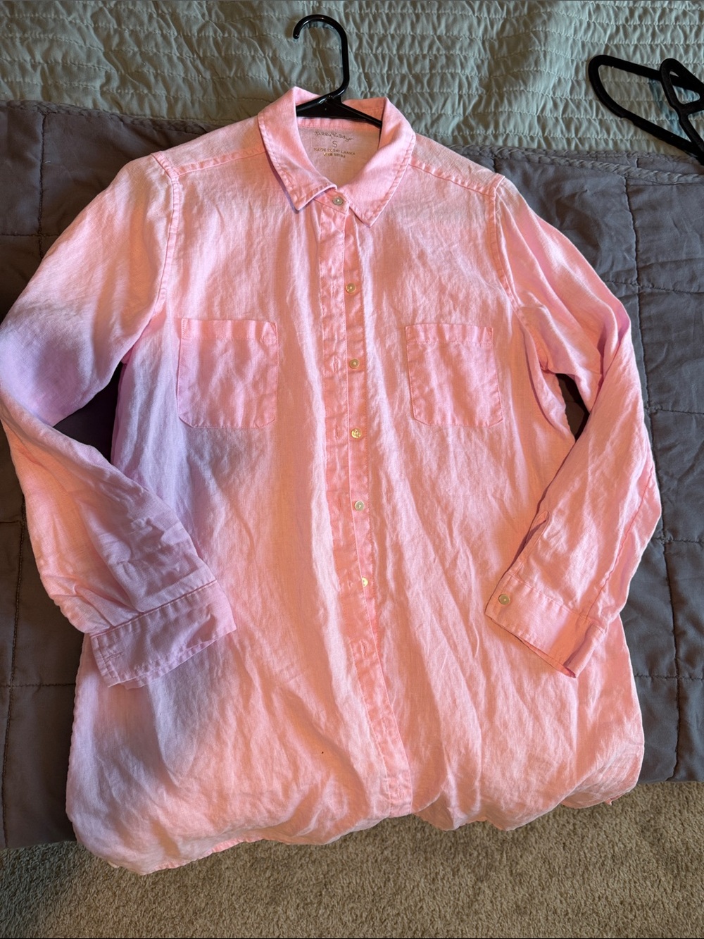 Lilly Pulitzer Pink 100% Linen Button Down Shirt Size Small